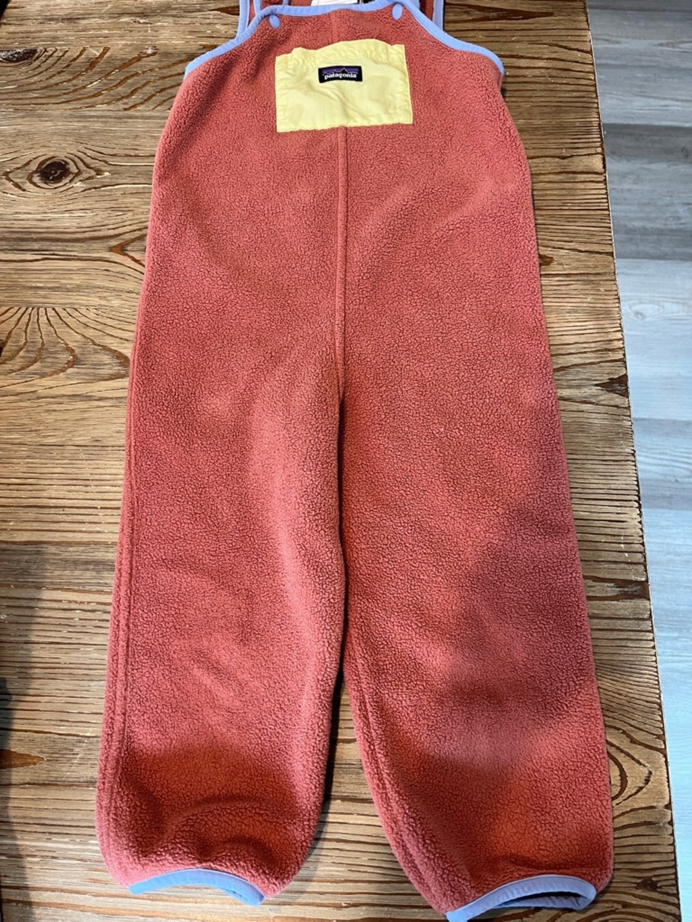 Patagonia Rust Fleece Overalls with Yellow Chest Patch - Picture 3 of 4